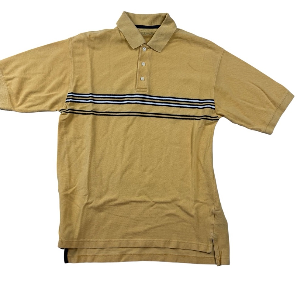 St. John’s Bay Yarn-Dyed Knit Polo Shirt Yellow with Stripes 100% Cotton Medium
